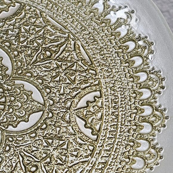Vtg Turkish Glass White Cake Stand Pedestal Dessert Serving Platter Gold Lace - Picture 11 of 12